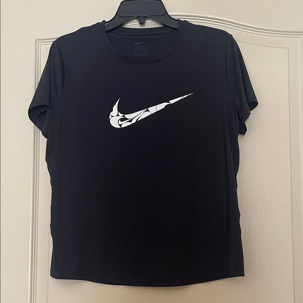Nike Black Tee with Geometric White Swoosh